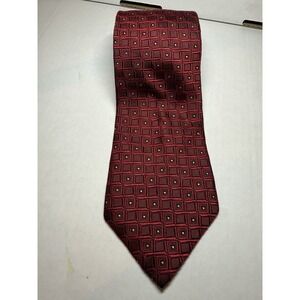 Vintage XMI Silk Tie Red Gold Geometric Squares Handmade USA Corp-Core Business